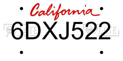 6DXJ522 California License Plate