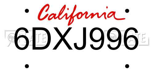 6DXJ996 California License Plate