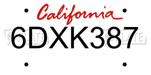 6DXK387 California License Plate