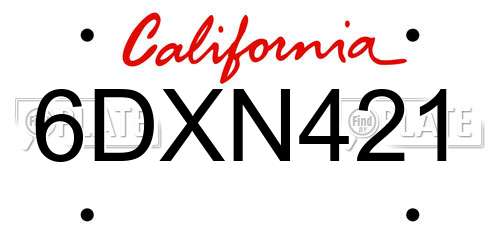 6DXN421 California License Plate