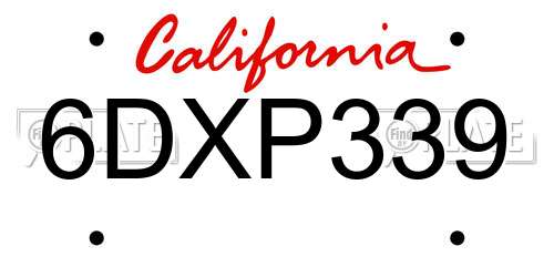 6DXP339 California License Plate