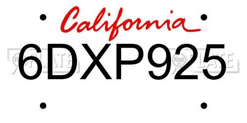 6DXP925 California License Plate