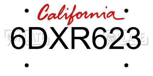 6DXR623 California License Plate