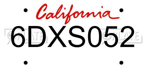 6DXS052 California License Plate