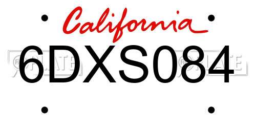 6DXS084 California License Plate