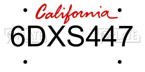 6DXS447 California License Plate