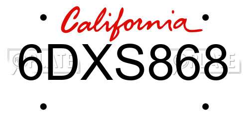 6DXS868 California License Plate