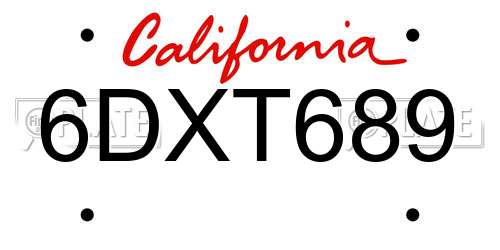 6DXT689 California License Plate