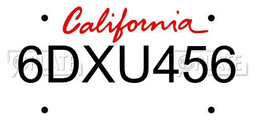 6DXU456 California License Plate