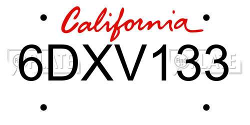 6DXV133 California License Plate