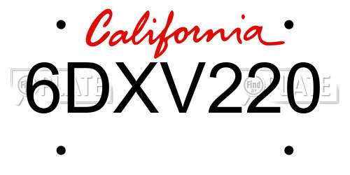 6DXV220 California License Plate