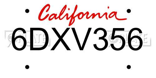 6DXV356 California License Plate