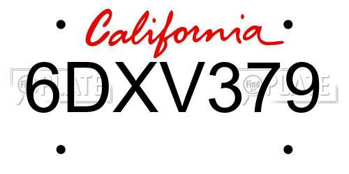 6DXV379 California License Plate