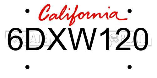 6DXW120 California License Plate