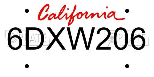 6DXW206 California License Plate