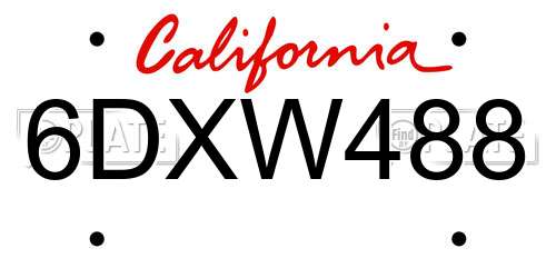 6DXW488 California License Plate