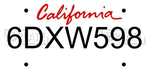 6DXW598 California License Plate
