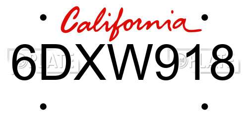 6DXW918 California License Plate