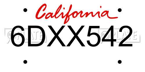 6DXX542 California License Plate