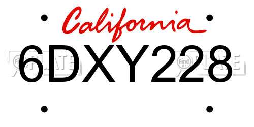 6DXY228 California License Plate