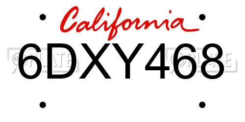 6DXY468 California License Plate