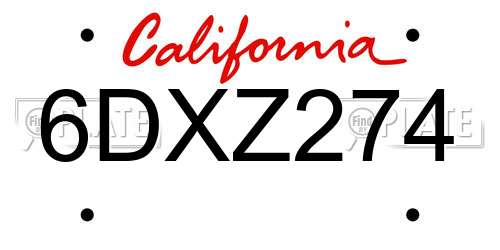 6DXZ274 California License Plate
