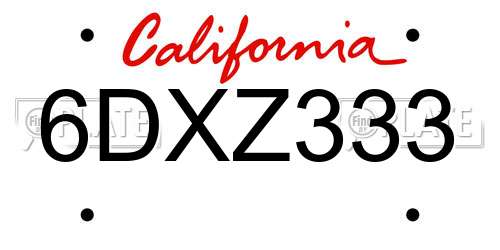 6DXZ333 California License Plate