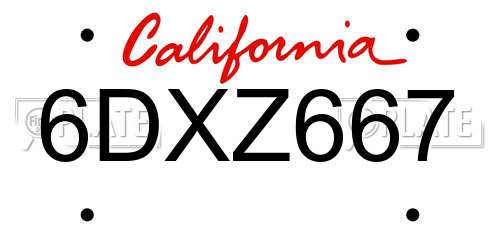 6DXZ667 California License Plate