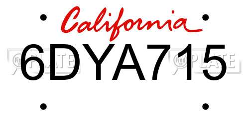 6DYA715 California License Plate