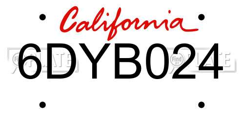 6DYB024 California License Plate