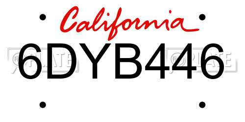 6DYB446 California License Plate