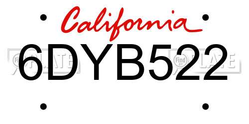 6DYB522 California License Plate