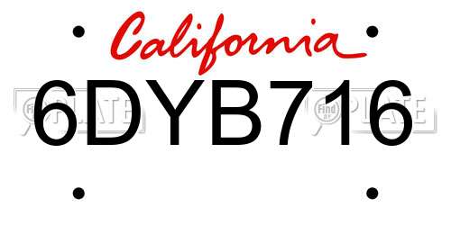 6DYB716 California License Plate