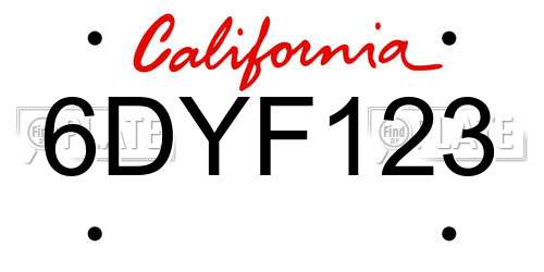 6DYF123 California License Plate