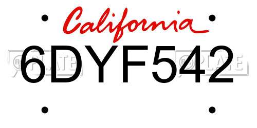 6DYF542 California License Plate