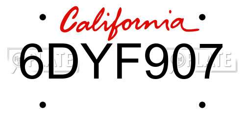 6DYF907 California License Plate
