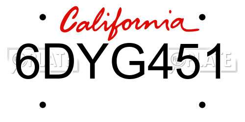 6DYG451 California License Plate