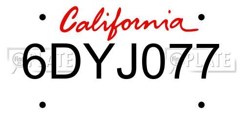 6DYJ077 California License Plate