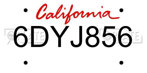 6DYJ856 California License Plate