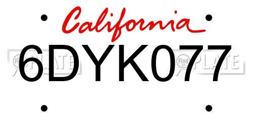 6DYK077 California License Plate