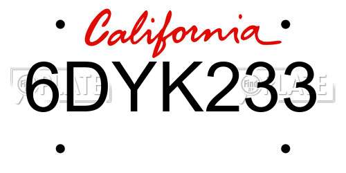6DYK233 California License Plate
