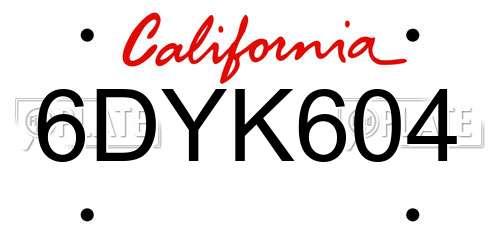 6DYK604 California License Plate