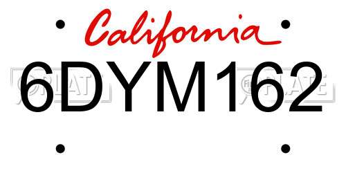 6DYM162 California License Plate