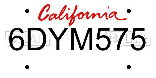 6DYM575 California License Plate