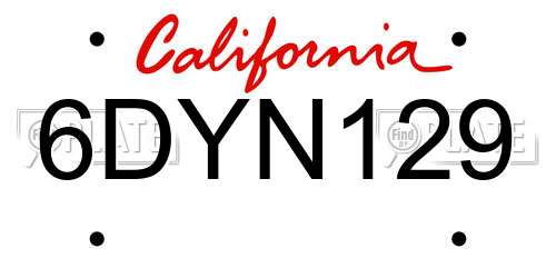 6DYN129 California License Plate