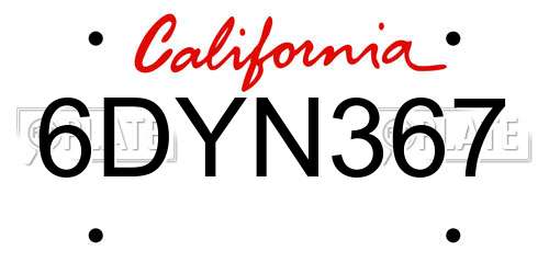 6DYN367 California License Plate