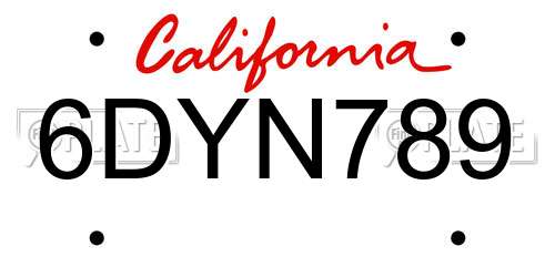 6DYN789 California License Plate