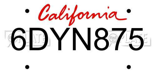 6DYN875 California License Plate