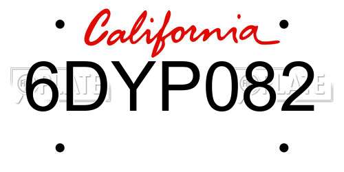 6DYP082 California License Plate
