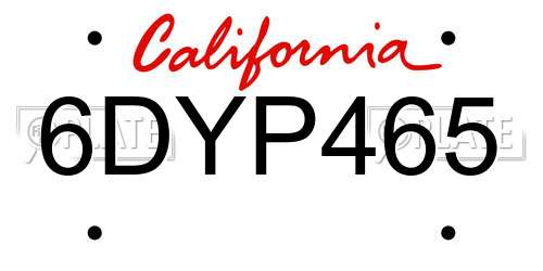 6DYP465 California License Plate